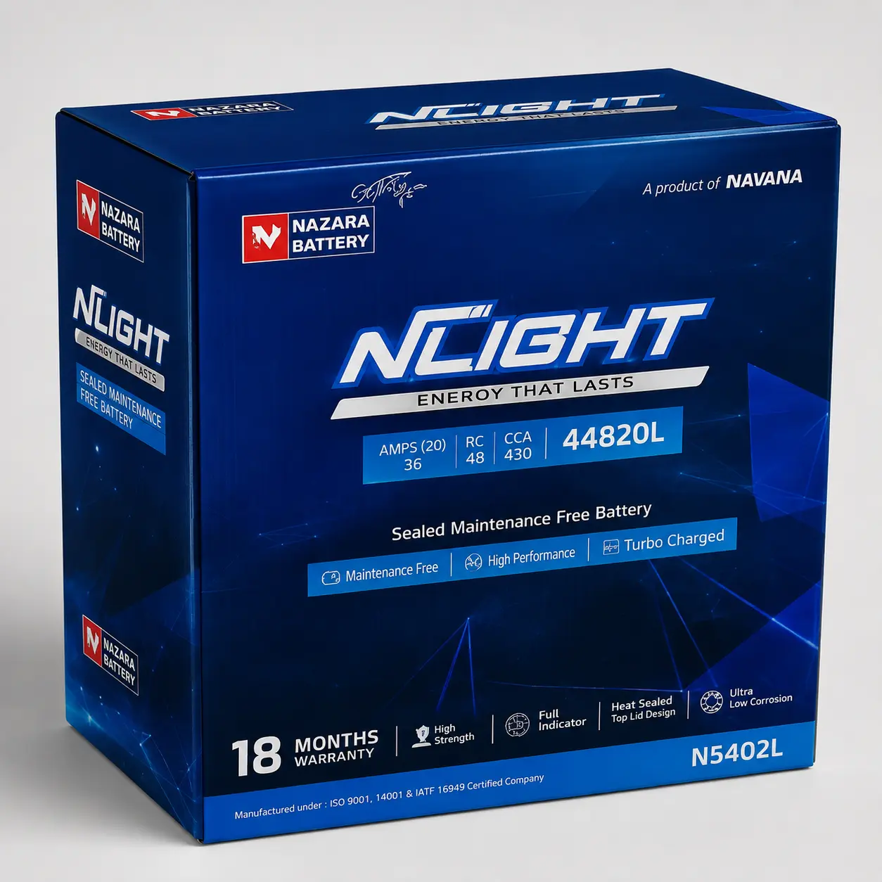 Navana NLight NS60L Battery – Maintenance Free Automotive Battery